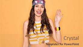  Presentation with hippie - Amazing PPT theme having young-beautiful-hippie-woman backdrop and a yellow colored foreground