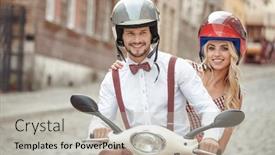  Presentation with romance - Presentation design consisting of young-beautiful-hipster-couple-riding background and a light gray colored foreground
