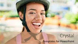  Presentation with cyclist - Theme with young-beautiful-hispanic-cyclist-woman background and a coral colored foreground