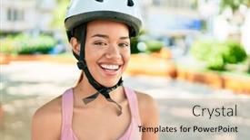  Presentation with cyclist - Cool new presentation with young-beautiful-hispanic-cyclist-woman backdrop and a coral colored foreground