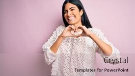  Presentation with romantic love - Colorful PPT theme enhanced with young-beautiful-hispanic-fashion-woman backdrop and a soft green colored foreground