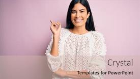  Presentation with beautiful hispanic woman - Presentation theme featuring young-beautiful-hispanic-fashion-woman background and a soft green colored foreground