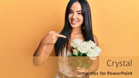  Presentation with hand holding flowers - PPT theme having young-beautiful-hispanic-girl-holding background and a yellow colored foreground