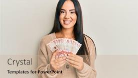  Presentation with cool - Audience pleasing PPT theme consisting of young-beautiful-hispanic-girl-holding backdrop and a coral colored foreground