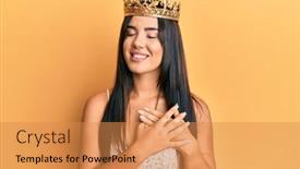  Presentation with queen - PPT layouts consisting of young-beautiful-hispanic-girl-wearing background and a gold colored foreground