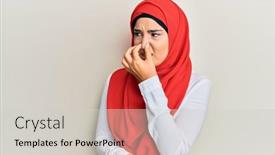  Presentation with bad breath - Cool new PPT layouts with young-beautiful-hispanic-girl-wearing backdrop and a light gray colored foreground