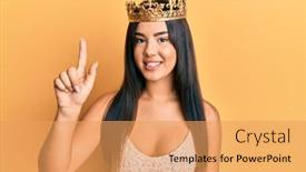  Presentation with queen - PPT theme consisting of young-beautiful-hispanic-girl-wearing background and a yellow colored foreground
