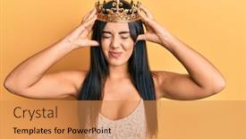  Presentation with queen - PPT theme enhanced with young-beautiful-hispanic-girl-wearing background and a gold colored foreground
