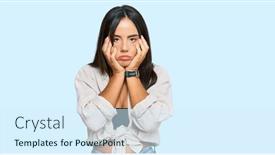  Presentation with sadness - Presentation design enhanced with young-beautiful-hispanic-girl-wearing background and a sky blue colored foreground