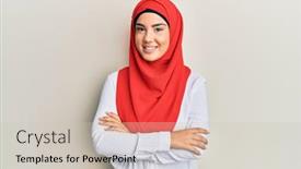  Presentation with hijab - Slide set having young-beautiful-hispanic-girl-wearing background and a soft green colored foreground