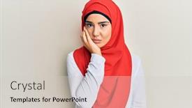  Presentation with hijab - Slide deck with young-beautiful-hispanic-girl-wearing background and a light gray colored foreground