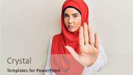  Presentation with hand palm - PPT layouts having young-beautiful-hispanic-girl-wearing background and a lemonade colored foreground