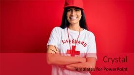  Presentation with beautiful hispanic woman - Audience pleasing slide deck consisting of young-beautiful-hispanic-lifeguard-woman backdrop and a red colored foreground