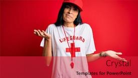  Presentation with whistle - PPT layouts having young-beautiful-hispanic-lifeguard-woman background and a red colored foreground