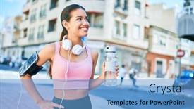  Presentation with woman runner - PPT layouts consisting of young-beautiful-hispanic-sport-woman background and a teal colored foreground