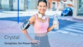  Presentation with woman runner - PPT layouts featuring young-beautiful-hispanic-sport-woman background and a light blue colored foreground