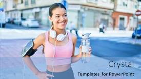  Presentation with woman runner - PPT theme having young-beautiful-hispanic-sport-woman background and a light blue colored foreground
