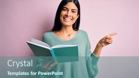  Presentation with beautiful hispanic woman - Audience pleasing presentation design consisting of young-beautiful-hispanic-student-woman backdrop and a teal colored foreground