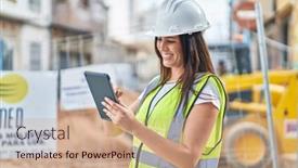  Presentation with confident young hispanic woman - Slide set enhanced with young-beautiful-hispanic-woman-architect background and a coral colored foreground