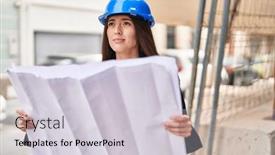  Presentation with architect - PPT theme consisting of young-beautiful-hispanic-woman-architect background and a light gray colored foreground