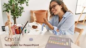  Presentation with confident young hispanic woman - Presentation design having young-beautiful-hispanic-woman-artist background and a lemonade colored foreground