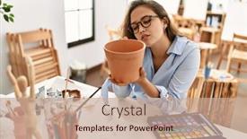  Presentation with batik fabric beautiful of art - Theme with young-beautiful-hispanic-woman-artist background and a  colored foreground