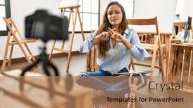  Presentation with beautiful hispanic woman - Presentation theme featuring young-beautiful-hispanic-woman-artist background and a coral colored foreground