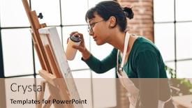  Presentation with confident young hispanic woman - Presentation having young-beautiful-hispanic-woman-artist background and a coral colored foreground