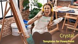  Presentation with music singing - Slide deck consisting of young-beautiful-hispanic-woman-artist background and a tawny brown colored foreground