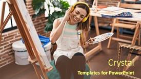  Presentation with music studio - PPT theme featuring young-beautiful-hispanic-woman-artist background and a tawny brown colored foreground