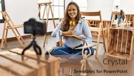  Presentation with beautiful hispanic woman - Slides with young-beautiful-hispanic-woman-artist background and a coral colored foreground