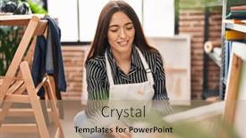  Presentation with confident young hispanic woman - Presentation theme consisting of young-beautiful-hispanic-woman-artist background and a coral colored foreground