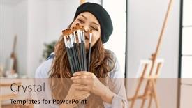  Presentation with beautiful hispanic woman - Theme enhanced with young-beautiful-hispanic-woman-artist background and a coral colored foreground