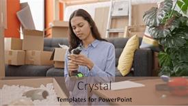  Presentation with drill - Slides having young-beautiful-hispanic-woman-assembling background and a coral colored foreground