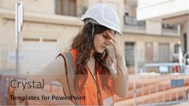  Presentation with builder - Presentation enhanced with young-beautiful-hispanic-woman-builder background and a coral colored foreground
