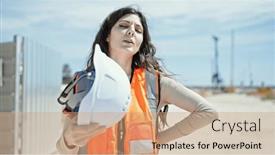  Presentation with weather - PPT theme consisting of young-beautiful-hispanic-woman-builder background and a coral colored foreground