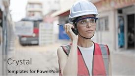  Presentation with builder - Slides consisting of young-beautiful-hispanic-woman-builder background and a light gray colored foreground