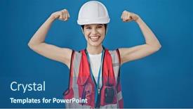  Presentation with builder - PPT theme enhanced with young-beautiful-hispanic-woman-builder background and a  colored foreground