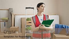  Presentation with builder - Presentation featuring young-beautiful-hispanic-woman-builder background and a coral colored foreground