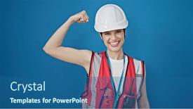  Presentation with builder - Presentation enhanced with young-beautiful-hispanic-woman-builder background and a  colored foreground