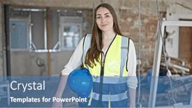  Presentation with building construction water supply - Presentation theme with young-beautiful-hispanic-woman-builder background and a teal colored foreground