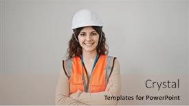  Presentation with confident young hispanic woman - PPT layouts consisting of young-beautiful-hispanic-woman-builder and a coral colored foreground