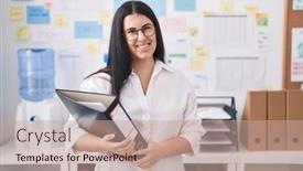  Presentation with binder - Theme with young-beautiful-hispanic-woman-business background and a coral colored foreground