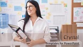  Presentation with binder - Theme consisting of young-beautiful-hispanic-woman-business background and a coral colored foreground