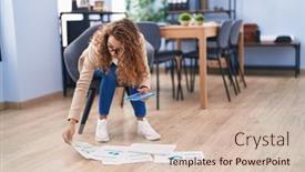  Presentation with beautiful hispanic woman - Presentation theme enhanced with young-beautiful-hispanic-woman-business background and a soft green colored foreground