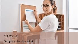  Presentation with cork - Presentation design with young-beautiful-hispanic-woman-business background and a coral colored foreground