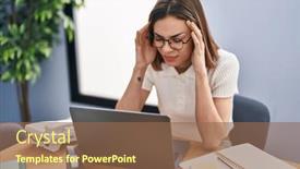  Presentation with stressed - Presentation design consisting of young-beautiful-hispanic-woman-business background and a violet colored foreground