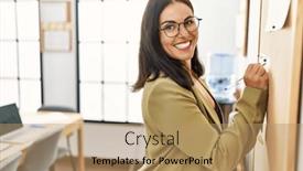  Presentation with beautiful hispanic woman - Theme having young-beautiful-hispanic-woman-business background and a  colored foreground