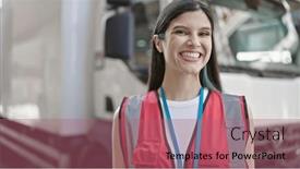  Presentation with confident young hispanic woman - Slide deck consisting of young-beautiful-hispanic-woman-courier background and a coral colored foreground