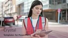  Presentation with beautiful hispanic woman - Presentation having young-beautiful-hispanic-woman-courier background and a coral colored foreground